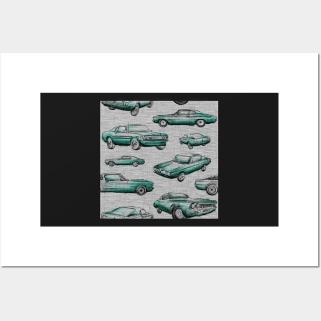 Muscle Cars- teal on grey Wall Art by SugarPineDesign